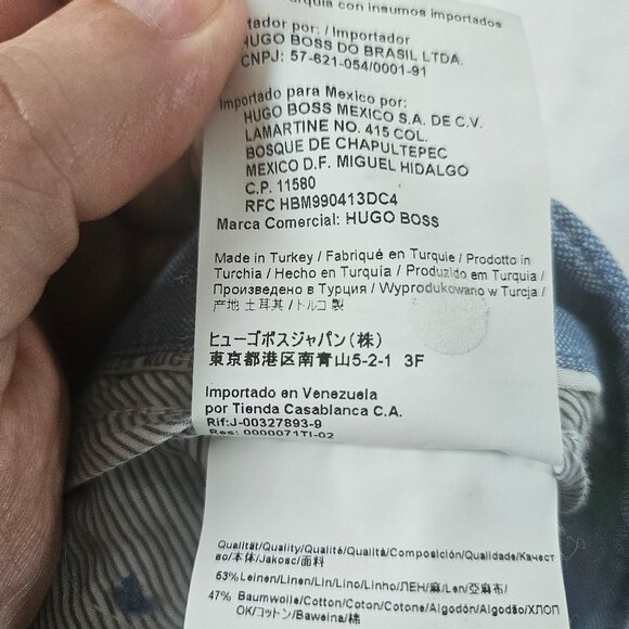 Hugo Boss Men's Size 38x34 Blue Linen Cotton Pants Iowa Regular Fit - Picture 12 of 15